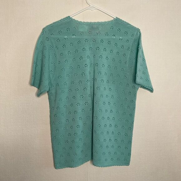 Vintage Jaclyn‎ Smith Cardigan Seed Pearls Crochet Lace Front Blue - Size Large - Picture 6 of 8